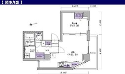 YKベルヴィル 2階1LDKの間取り