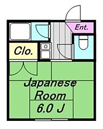 五番館ハイツ 2階1Kの間取り
