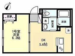 茅ヶ崎市小和田3丁目アパート 1DKの間取図画像