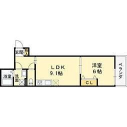東大阪市太平寺2丁目アパート 1LDKの間取図画像