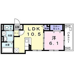 阪急神戸本線 園田駅 徒歩15分の賃貸アパート 2階1LDKの間取り
