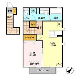 サニーフラット 2階1LDKの間取り