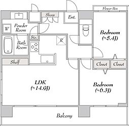 ブルロック秋葉原 12階2LDKの間取り