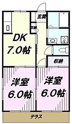 イツキハウス 1階2DKの間取り