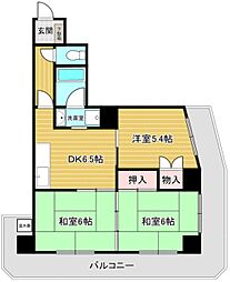 グリーンハイム親水公園 8階3DKの間取り