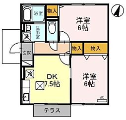 サンライズC 2DKの間取図画像