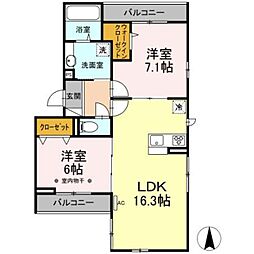 Riziere六町 3階2LDKの間取り