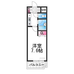 ベルデ堺東 2階1Kの間取り