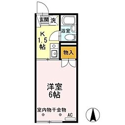 ハイツ井上 A 2階1Kの間取り