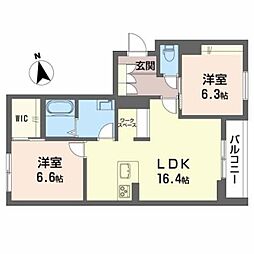 グランクレスト土合 2LDKの間取図画像