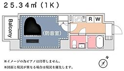 グランスクエア 2階1Kの間取り