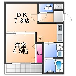 フジパレス東岸和田 1DKの間取図画像