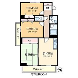 レピドール福田 5階3DKの間取り