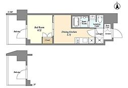 ジオエント上野稲荷町 3階1DKの間取り