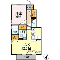 サニーウェル 1階1LDKの間取り