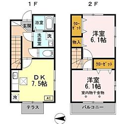 リアン 1階2DKの間取り