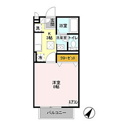 メルヴェール2 1Kの間取図画像