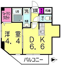 ポルテフォルトゥーナ蕨 4階1DKの間取り