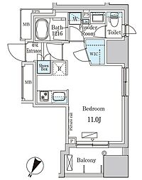 パークアクシス小伝馬町 13階ワンルームの間取り