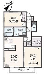 ウィット落合 1階2LDKの間取り