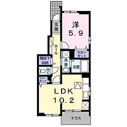 シェル・ヒルズ 1階1LDKの間取り