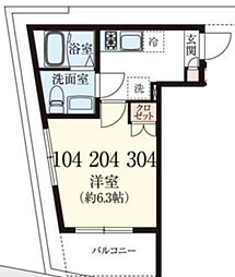 アノンテラス岡上 3階1Kの間取り