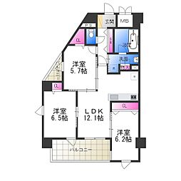 セイクレッド 6階3LDKの間取り