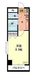 京王相模原線 京王堀之内駅 徒歩3分の賃貸マンション 2階1Kの間取り