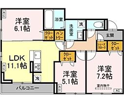 (仮)D-ROOM都賀2丁目II-A棟 3LDKの間取図画像
