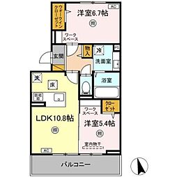 D-roomちはら台E棟 2LDKの間取図画像