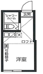 ユナイト日吉ポルトフィーノ 1階ワンルームの間取り