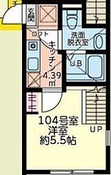JR横浜線 八王子みなみ野駅 徒歩27分の賃貸アパート 1階1Kの間取り