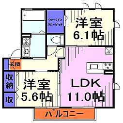 ラフレ仲道E 2LDKの間取図画像