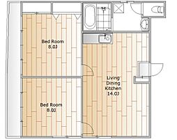 木村ビル 3階2LDKの間取り
