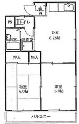 本太イブキマンション 4階2DKの間取り