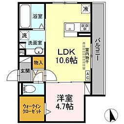 D-Crinum沼津 岡宮 2階1LDKの間取り