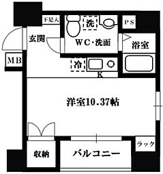 JR山手線 田端駅 徒歩9分の賃貸マンション 4階ワンルームの間取り