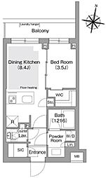 コンフォリア・リヴ東中野 3階1DKの間取り