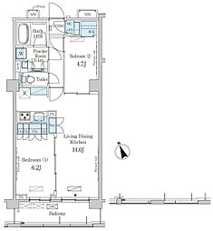パークアクシス駒込ヒルトップ 3階2LDKの間取り