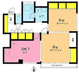 サンレルム 3階2DKの間取り