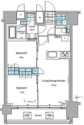 ルフォンプログレ田原町 12階2LDKの間取り