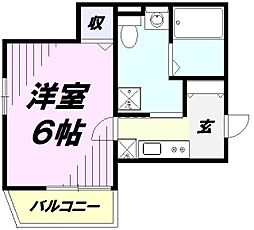 ウエストガーデン所沢上安松 1階1Kの間取り