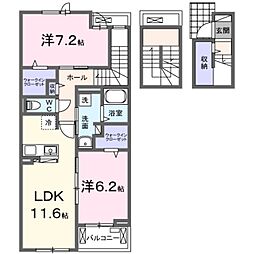 JR阪和線 下松駅 徒歩9分の賃貸アパート 3階2LDKの間取り