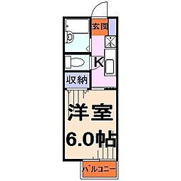 ディアコート 2階1Kの間取り