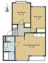 JR横浜線 橋本駅 バス19分 向原南下車 徒歩7分の賃貸アパート 1階2LDKの間取り