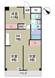 源七第三コーポラス 2階3DKの間取り