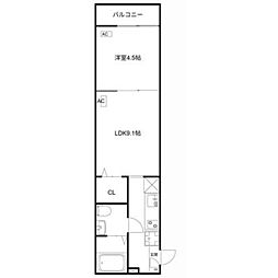 MQuarto福生 3階1LDKの間取り