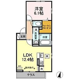 エンブレム 1階1LDKの間取り
