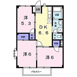 カーム松本A 1階3DKの間取り