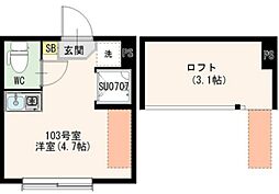 アイオライト 1階ワンルームの間取り